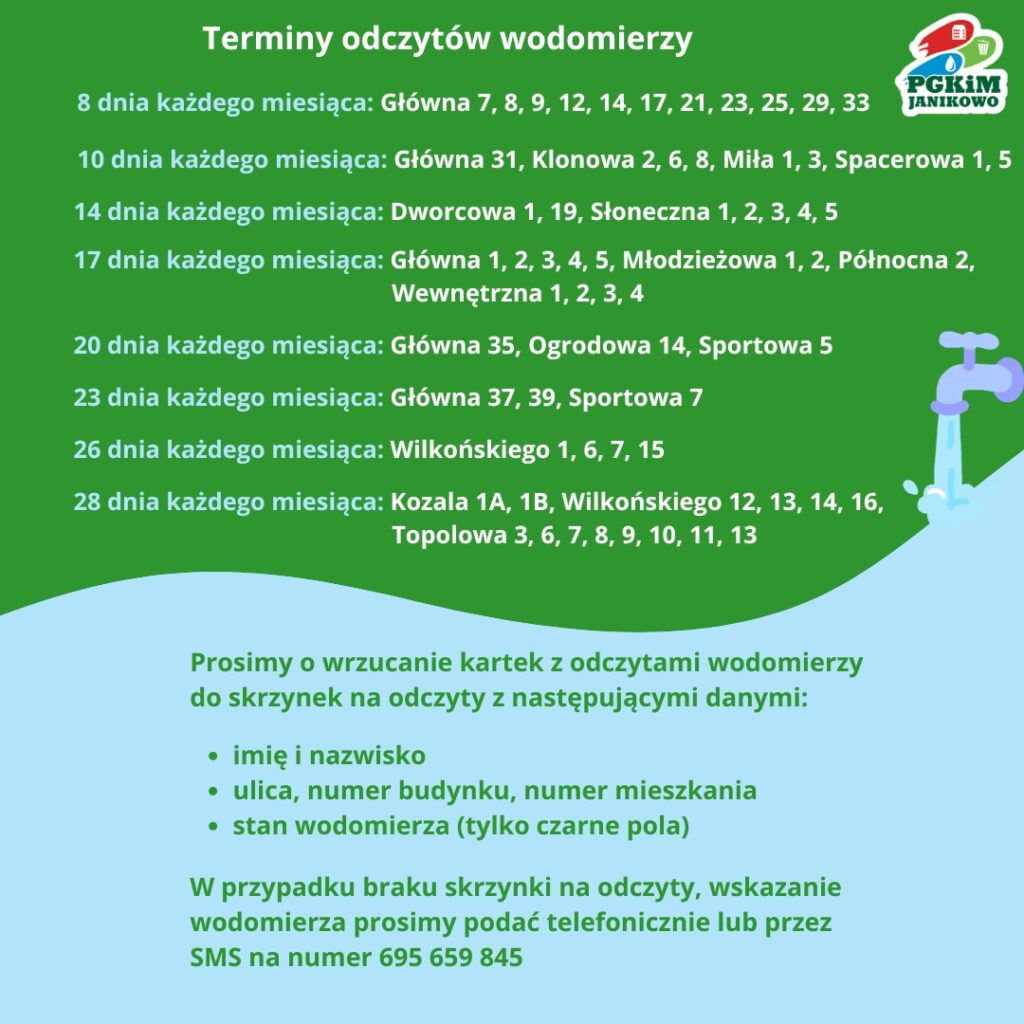 Harmonogram odczytów wodomierzy